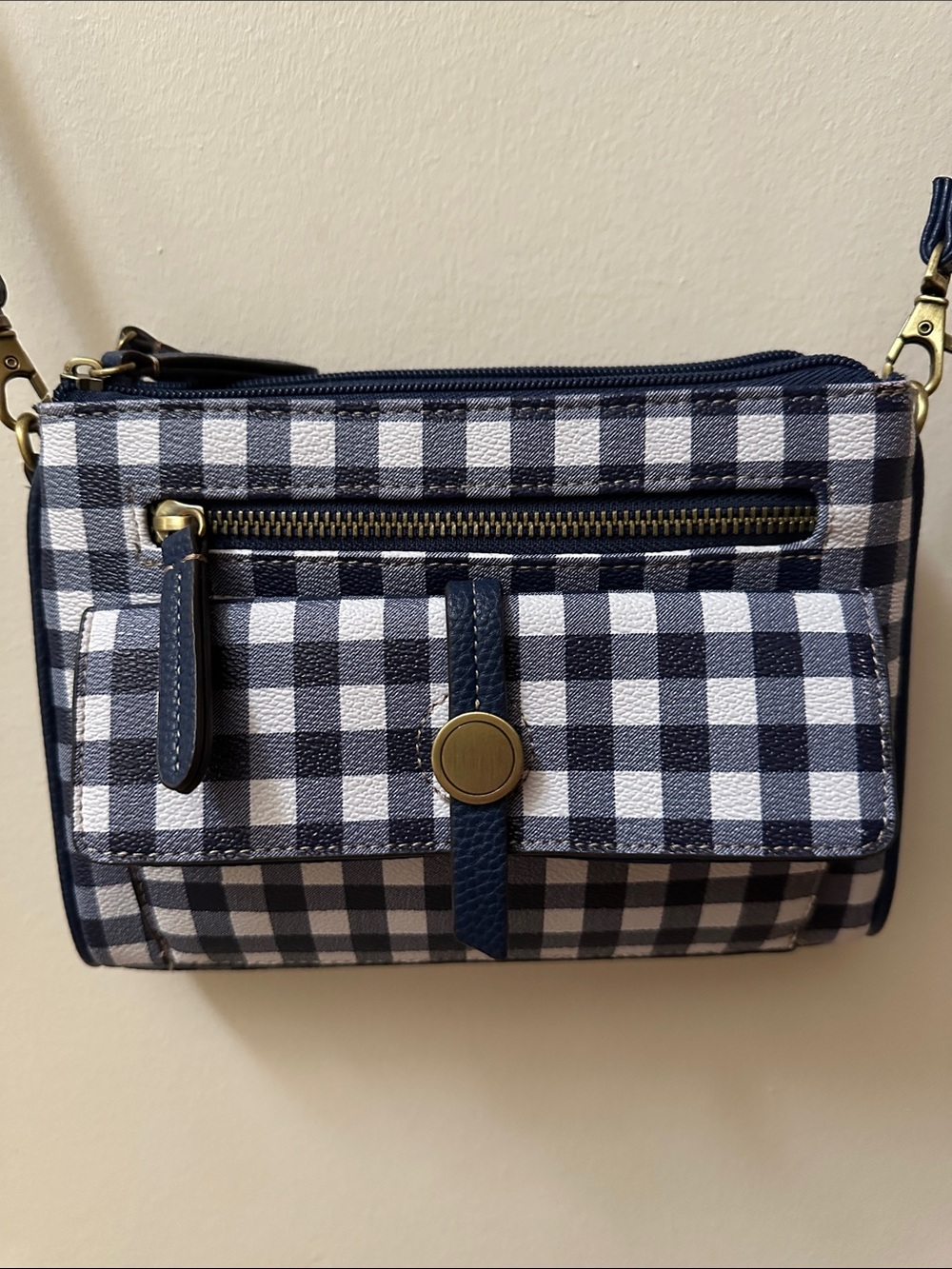 Navy and White Gingham Crossbody Bag
